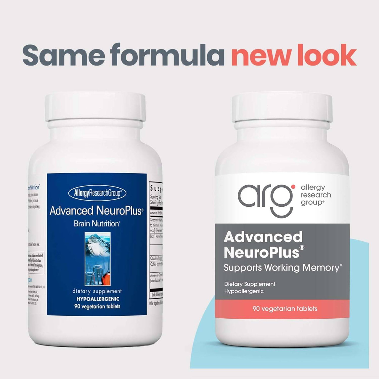 Old and new Advanced NeuroPlus bottles, same formula new look
