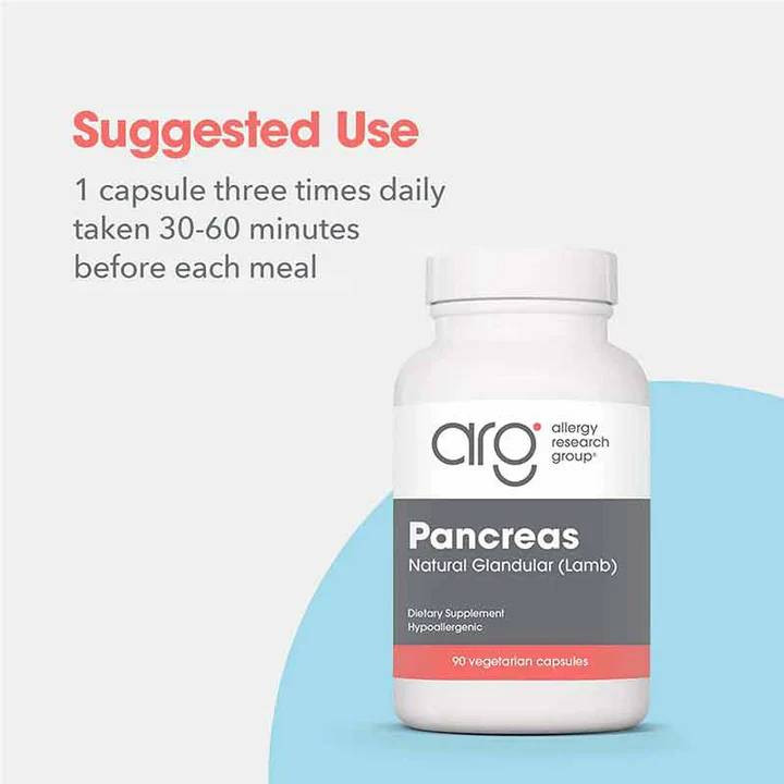 Pancreas bottle, suggested use 1 capsule three times daily before each meal