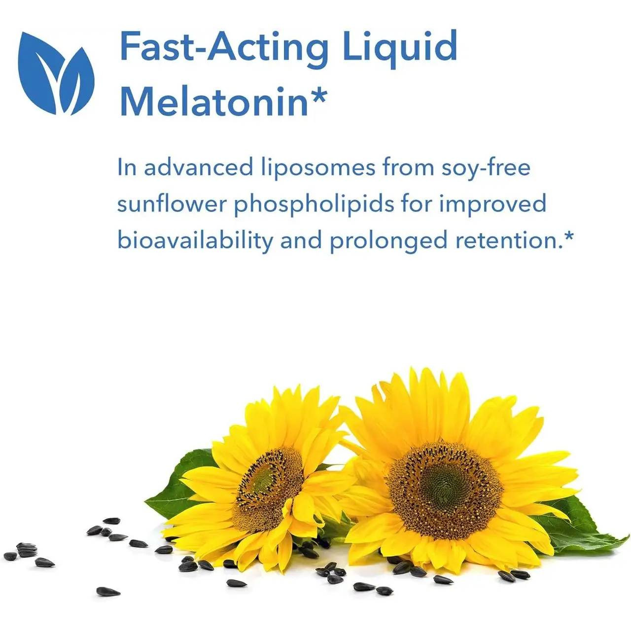 Sunflowers and seeds, fast-acting liquid melatonin in sunflower phospholipid liposomes