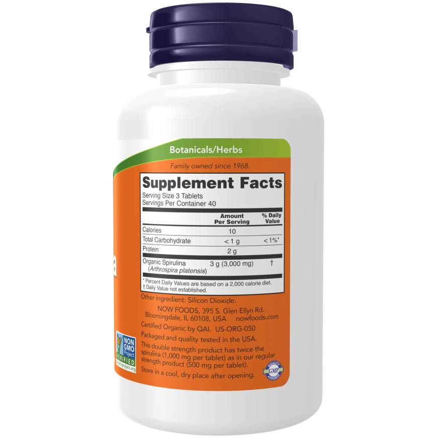 NOW Foods Organic Spirulina 1000mg - 120 Tablets