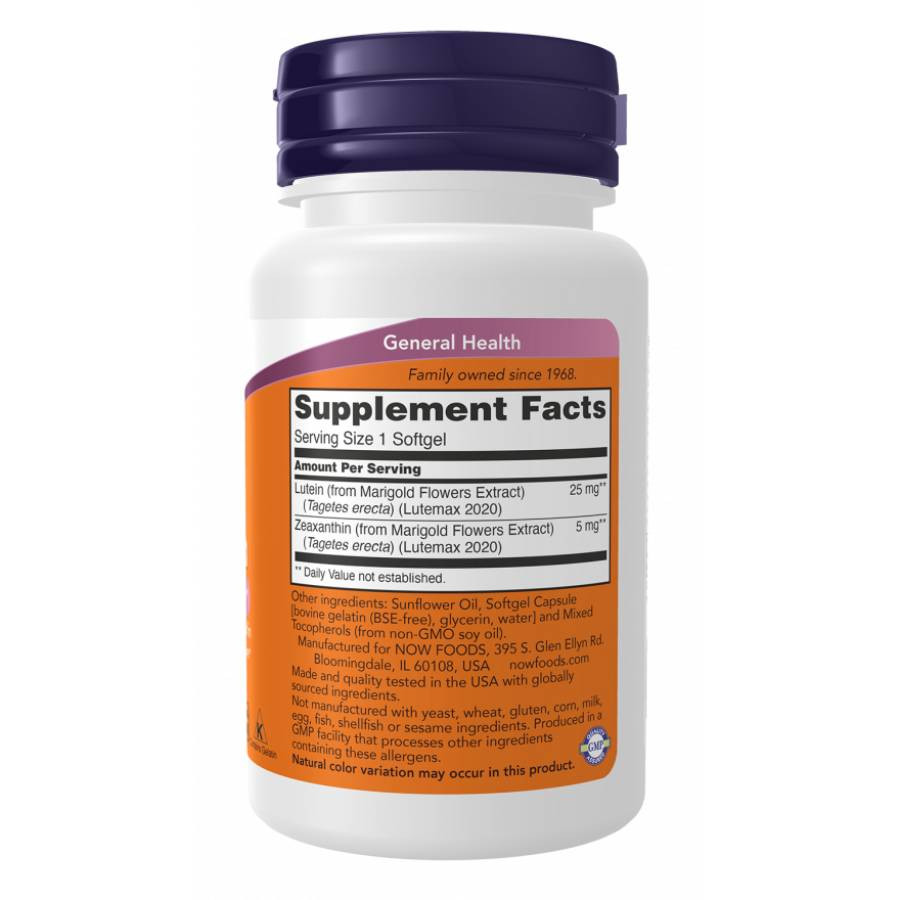 Lutein & Zeaxanthin bottle back with supplement facts