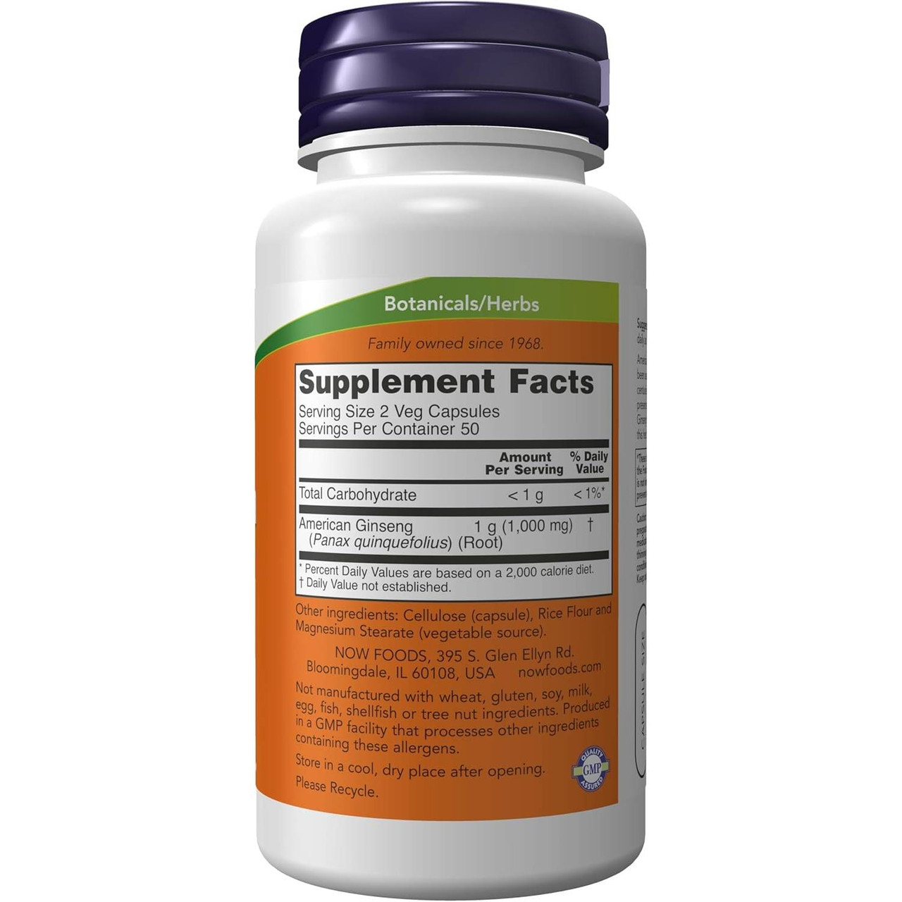Back of American Ginseng bottle with supplement facts panel