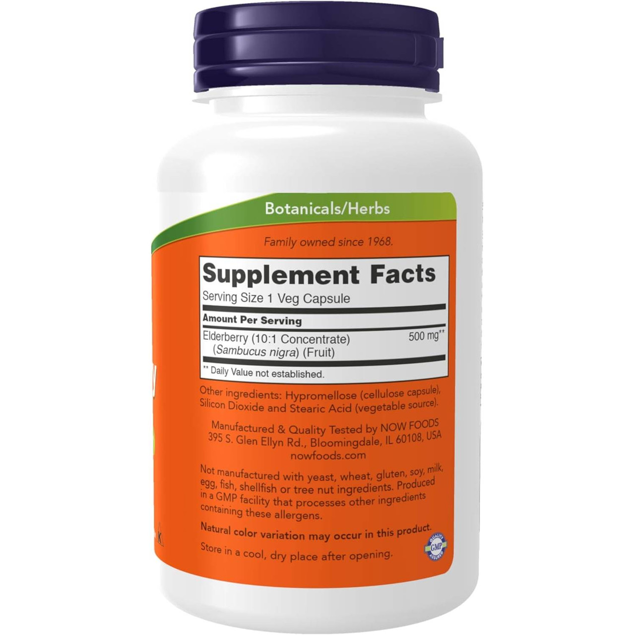 Back of Elderberry bottle with supplement facts panel