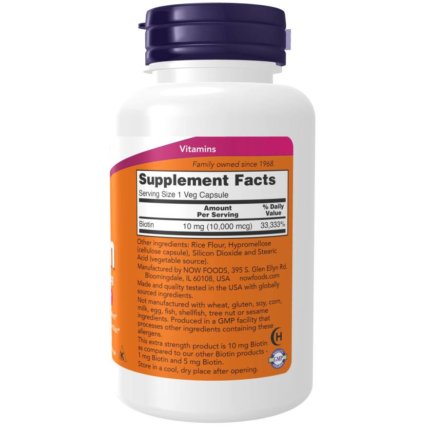 NOW Foods Biotin 10mg (10,000mcg) - 120 Capsules