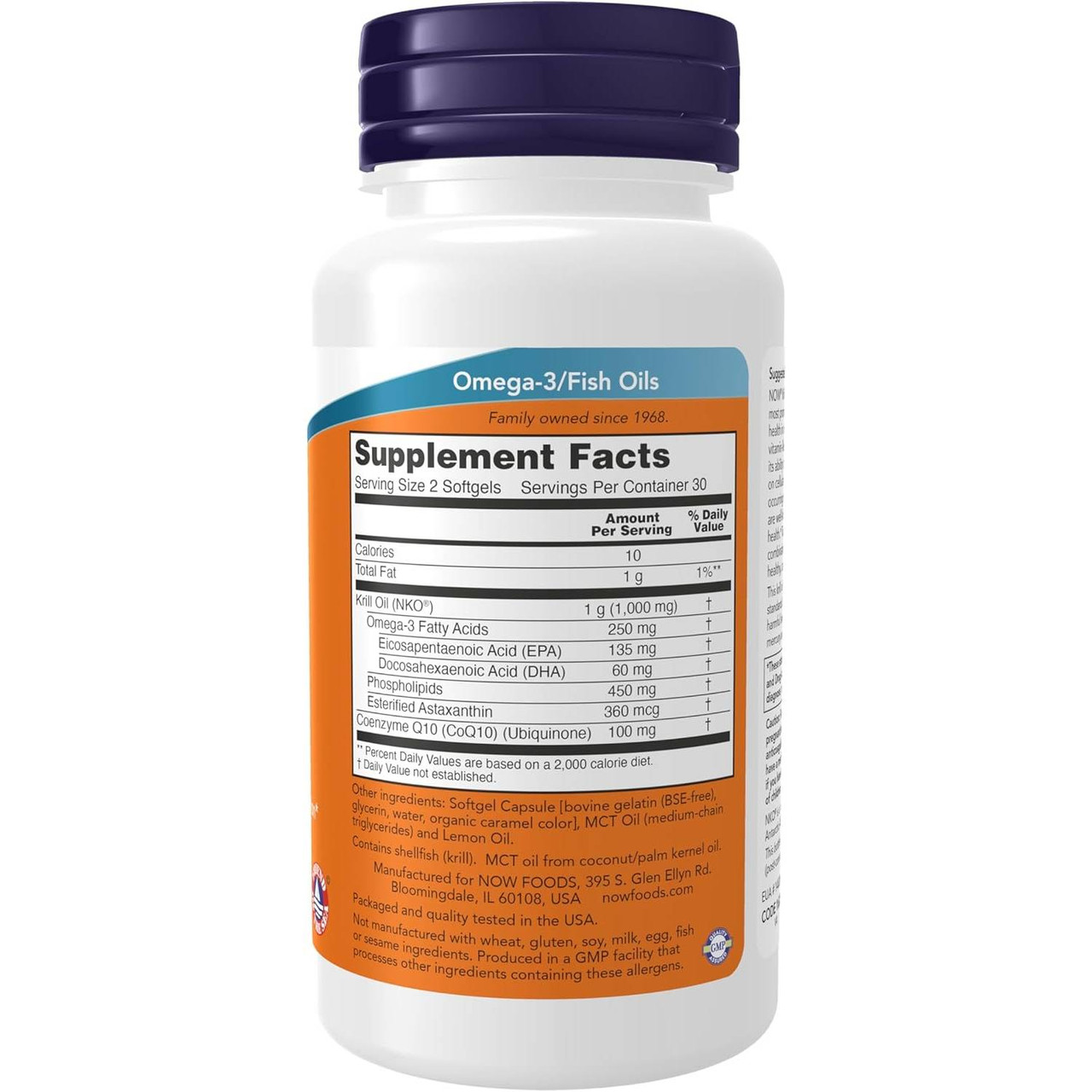 Krill Oil & CoQ10 bottle back with supplement facts
