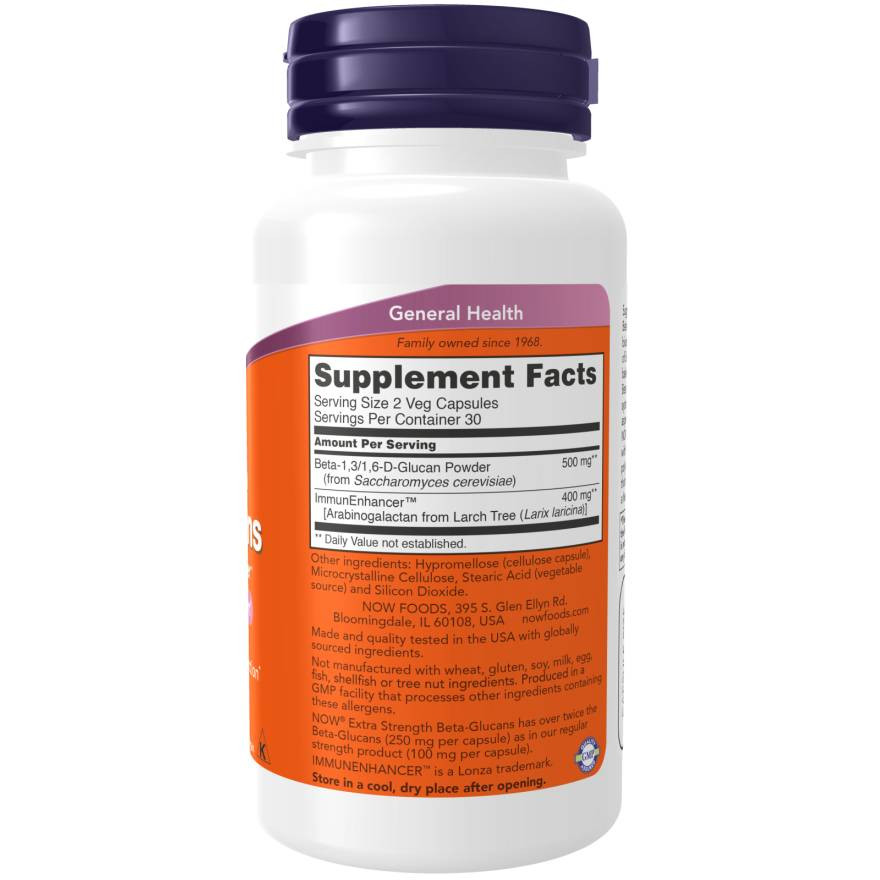 Back of Beta-Glucans bottle with supplement facts panel