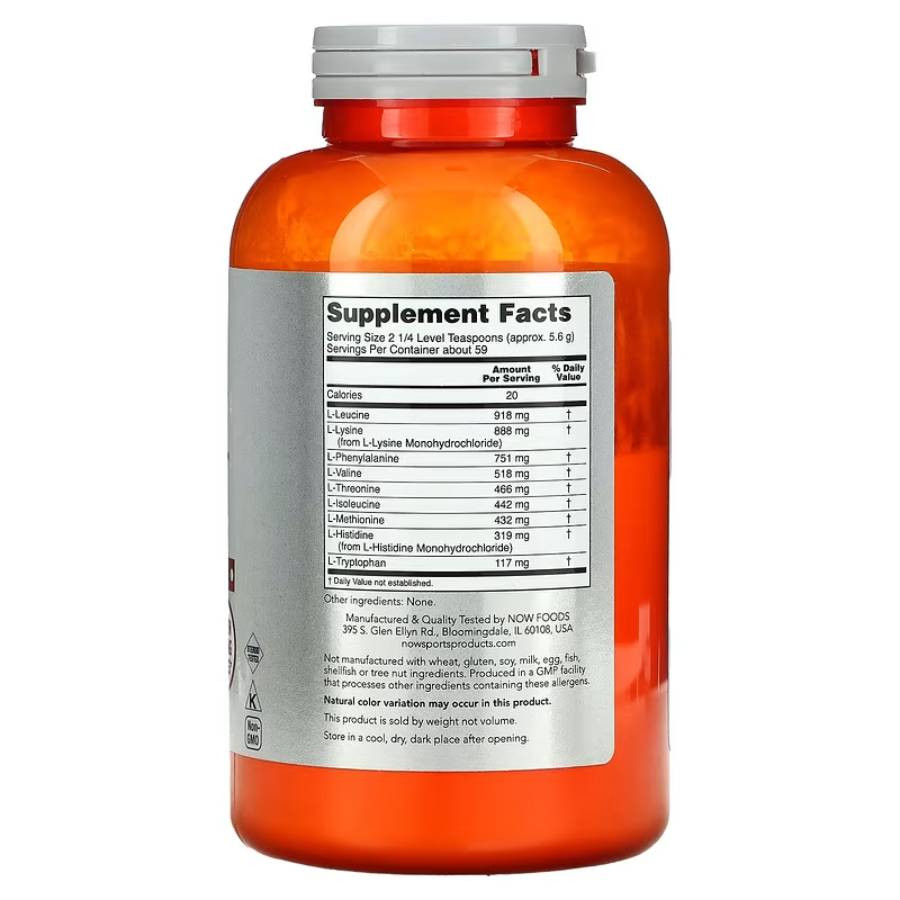 Back of Amino-9 Essentials tub with supplement facts panel