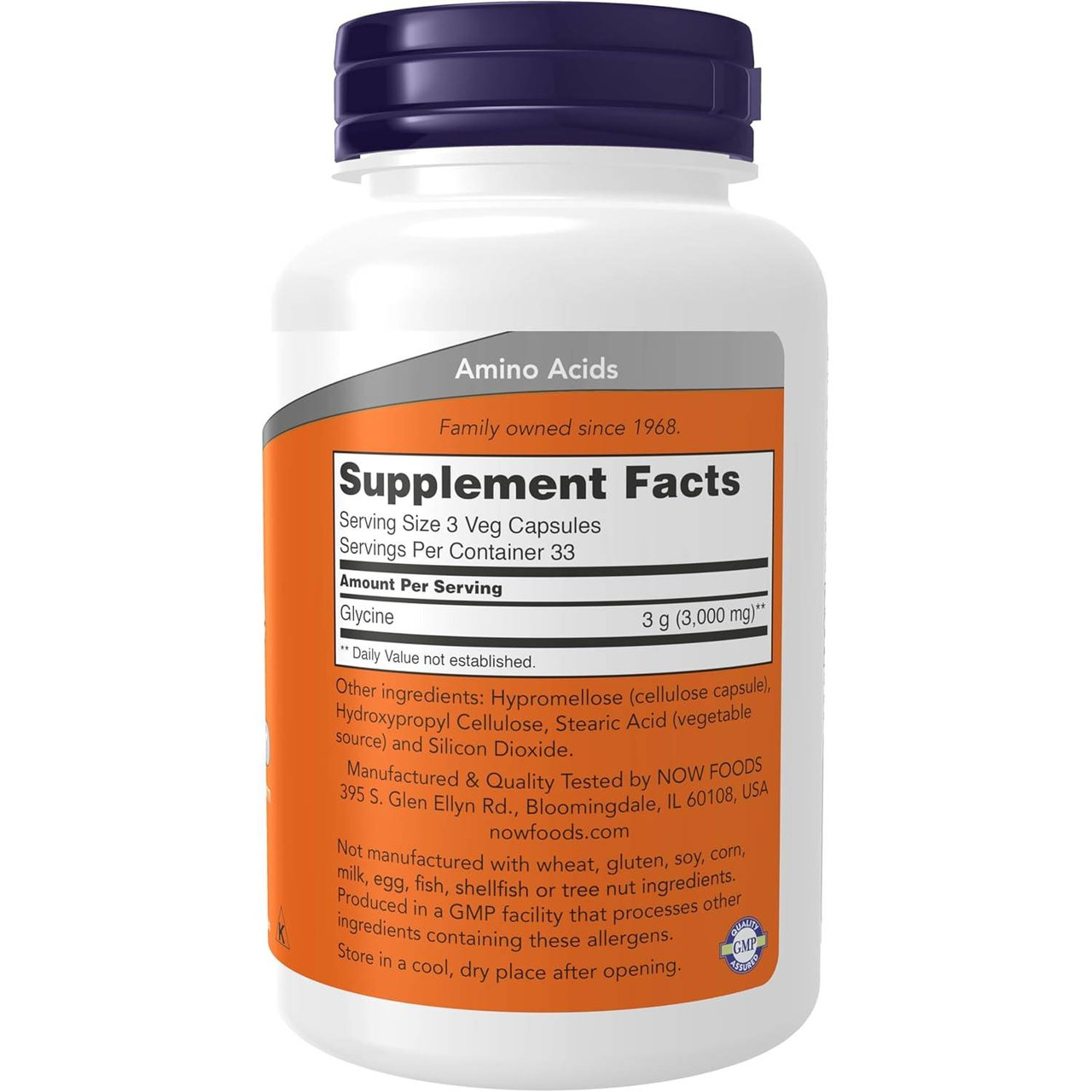 Glycine bottle showing supplement facts