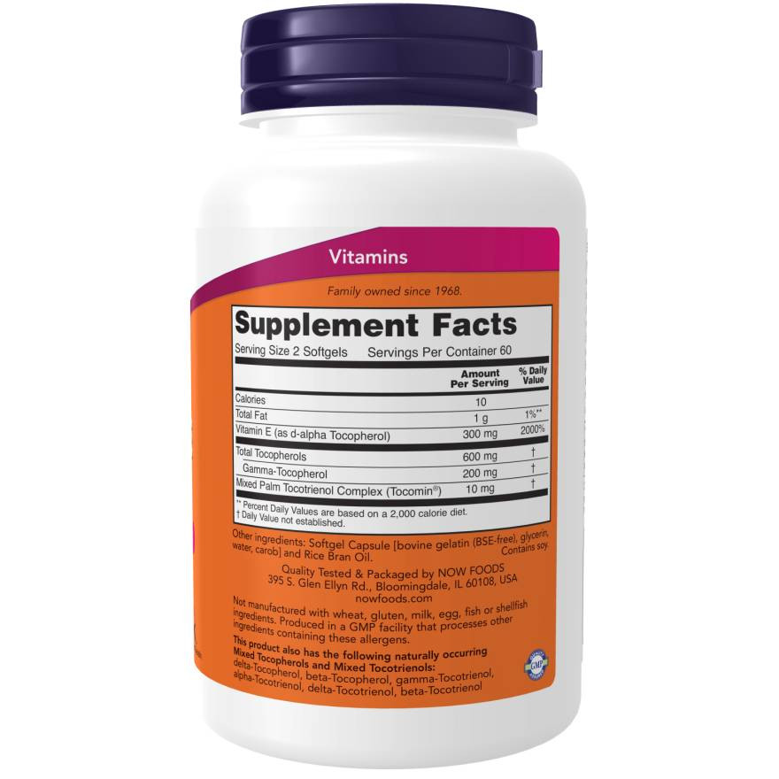 Back of Gamma E Complex bottle with supplement facts panel