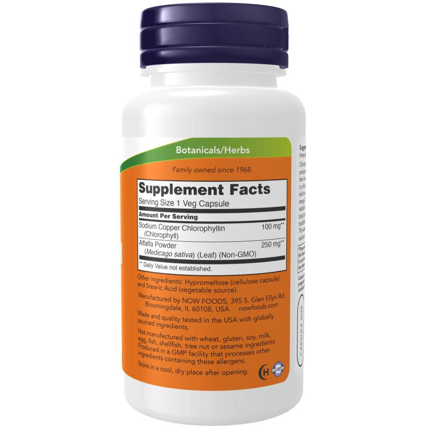 Back of Chlorophyll bottle with supplement facts panel