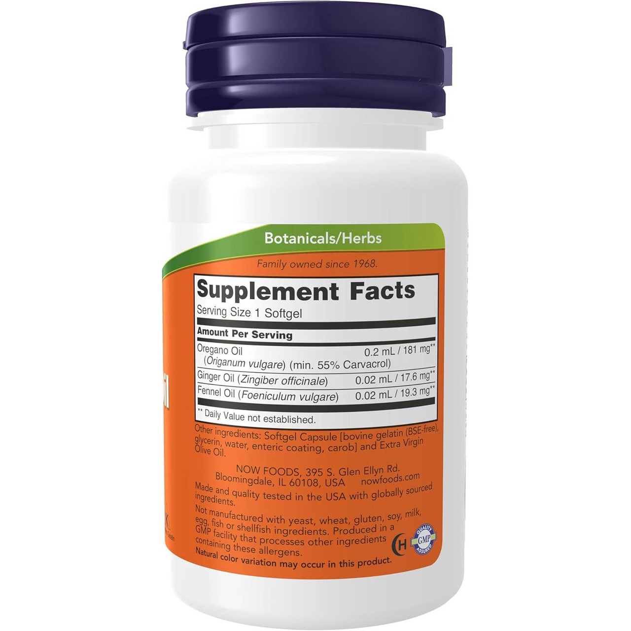 Oregano Oil bottle back with supplement facts