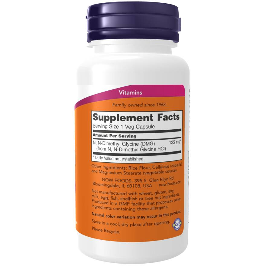 Back of DMG bottle with supplement facts panel