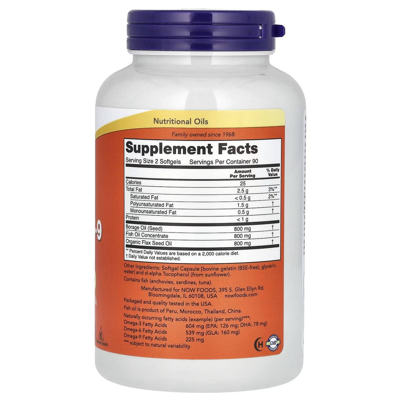 Back of Super Omega 3-6-9 bottle with supplement facts panel