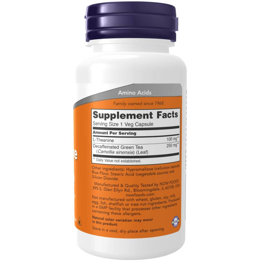 L-Theanine bottle back with supplement facts label
