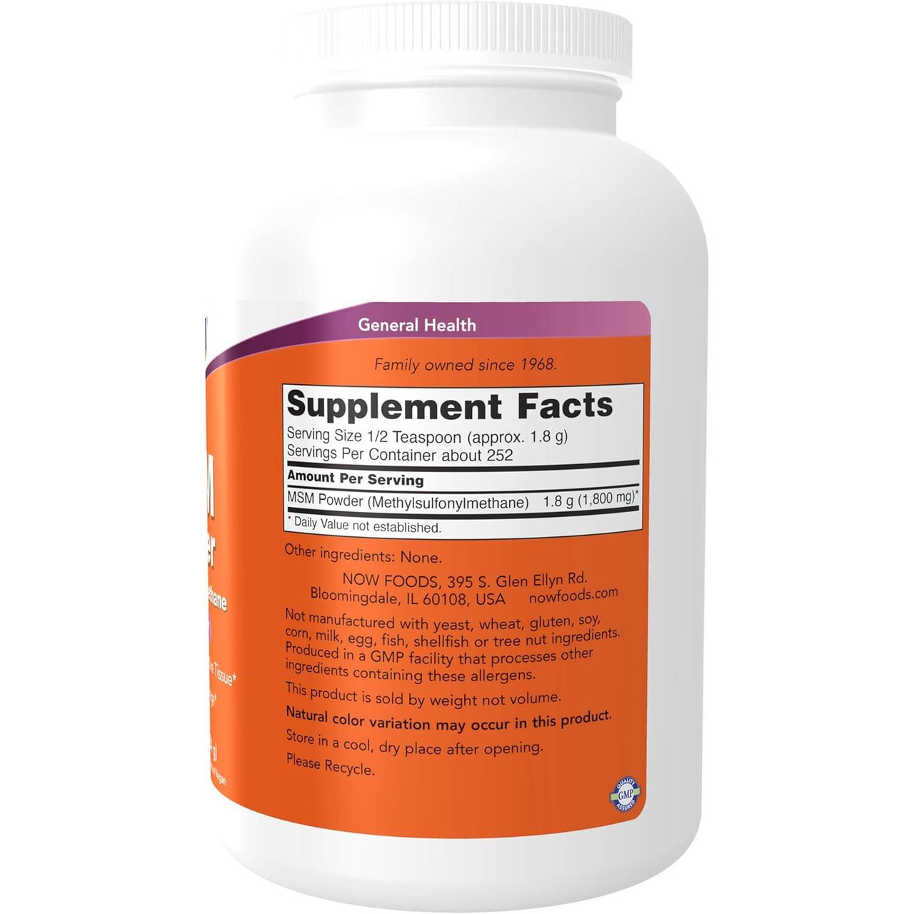 Back of MSM Powder bottle with supplement facts panel