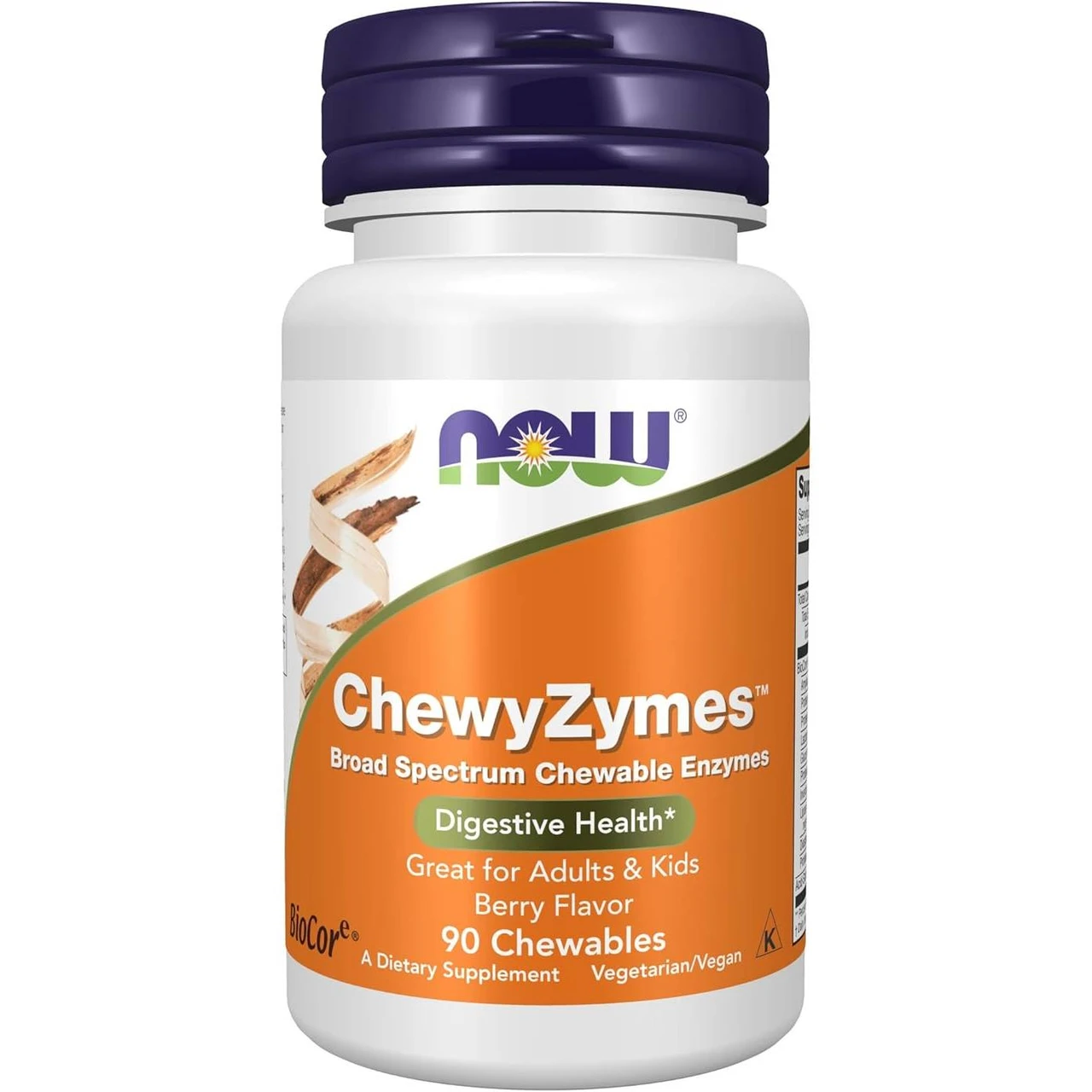 NOW Foods ChewyZymes broad spectrum chewable enzymes berry flavor 90 chewables bottle