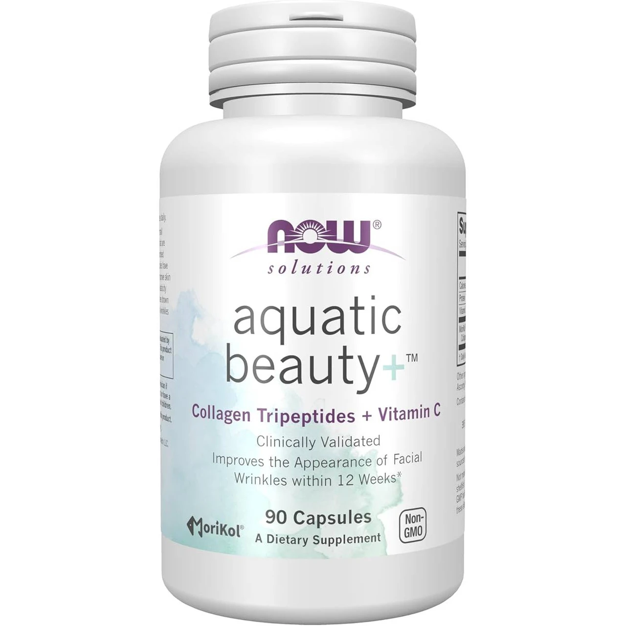 NOW Foods Solutions Aquatic Beauty+ collagen tripeptides + vitamin C capsule bottle