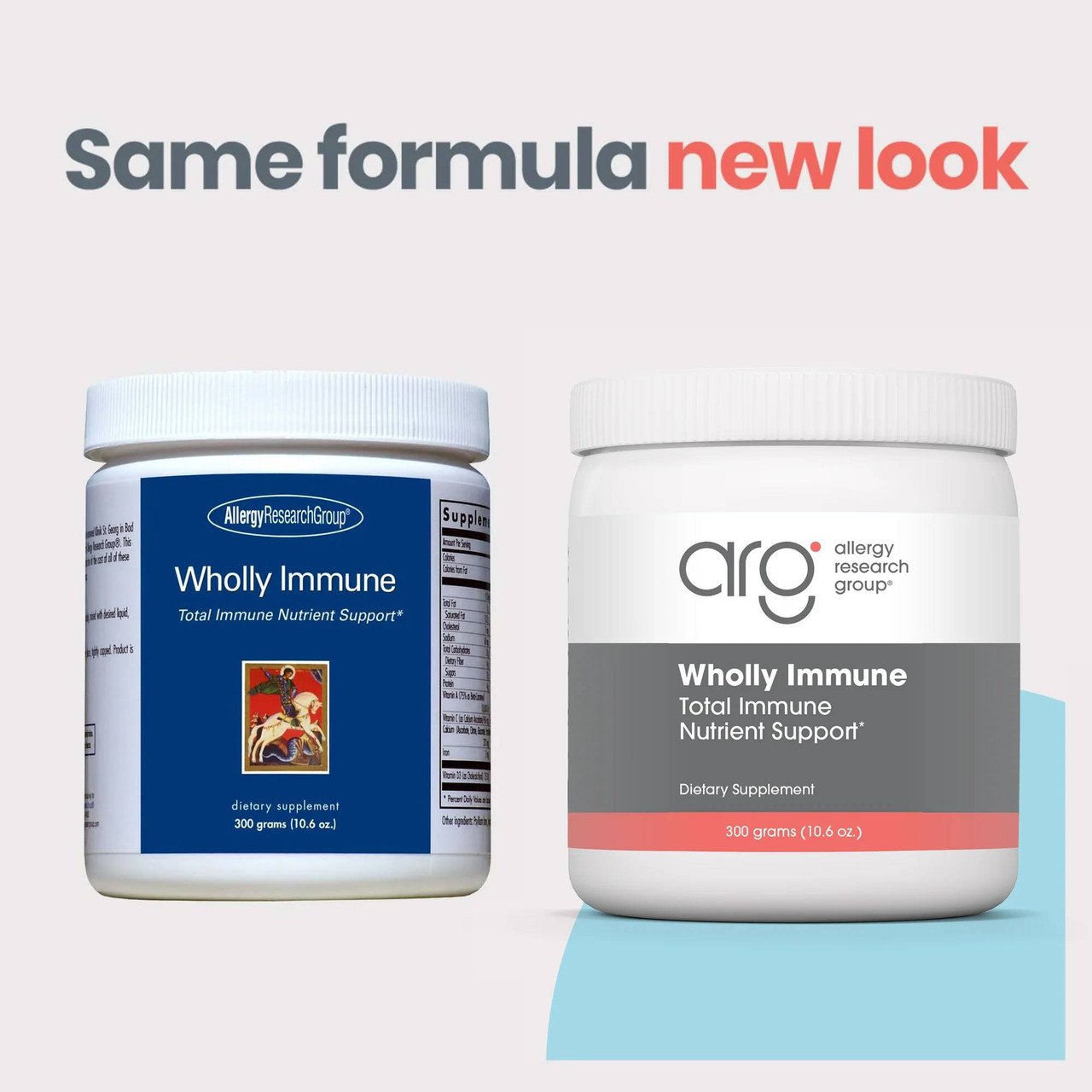 Old and new Wholly Immune tub designs, same formula new look
