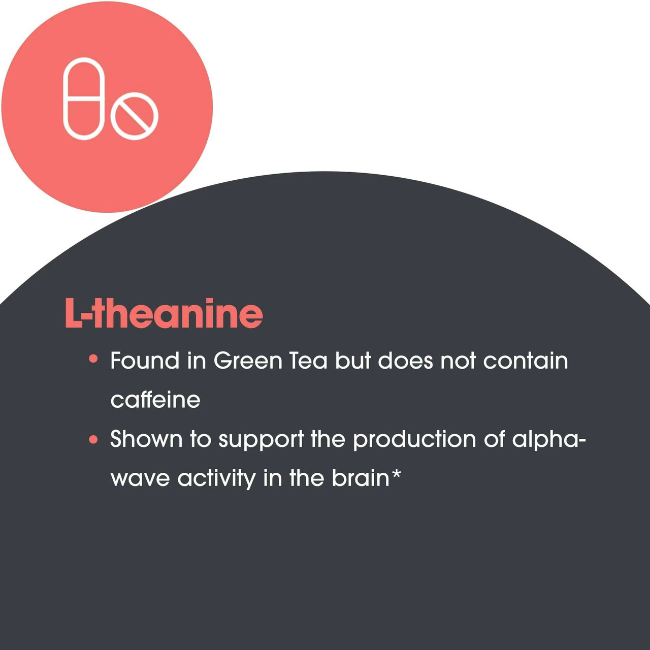 L-theanine ingredient facts graphic with capsule icon