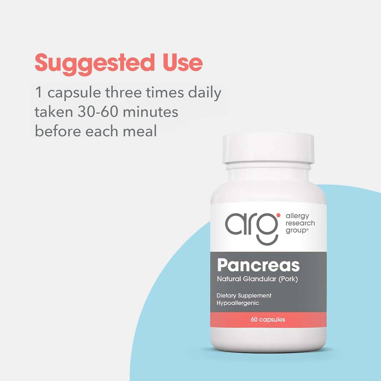 Suggested use graphic: 1 capsule three times daily before each meal