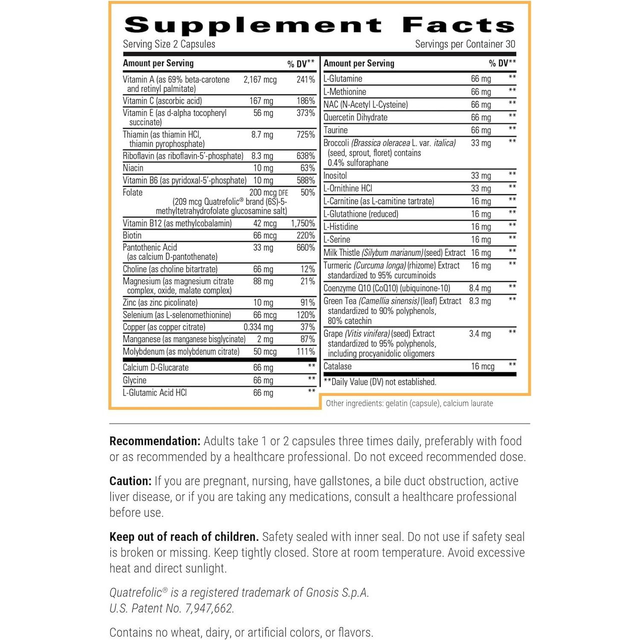 Detoxication Factors 60 capsule supplement facts with directions and warnings