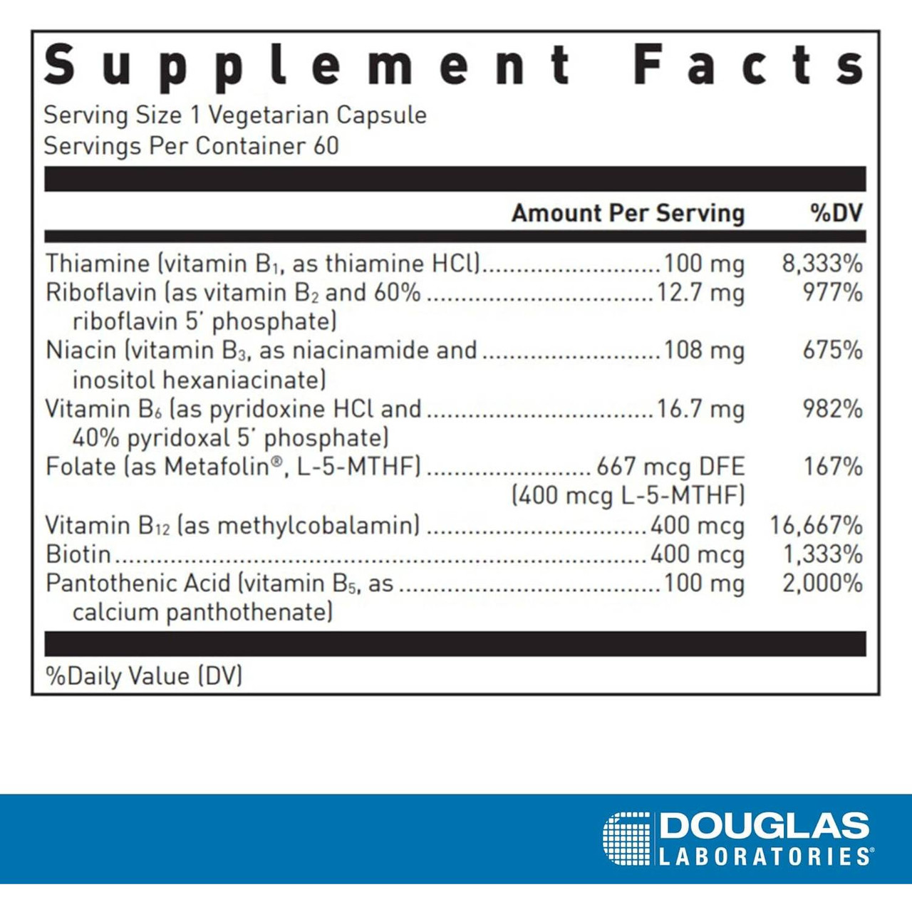Douglas Labs B-Complex with Metafolin L-5-MTHF - 60 Capsules DLBS80187 BeautifiedYou.com