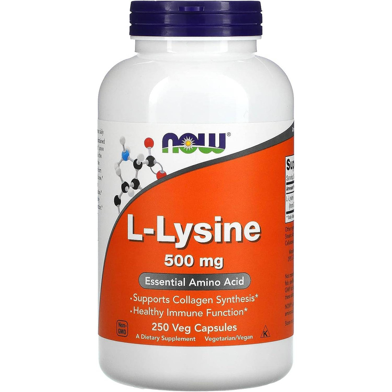 NOW Foods L-Lysine 500 mg 250 veg capsule bottle