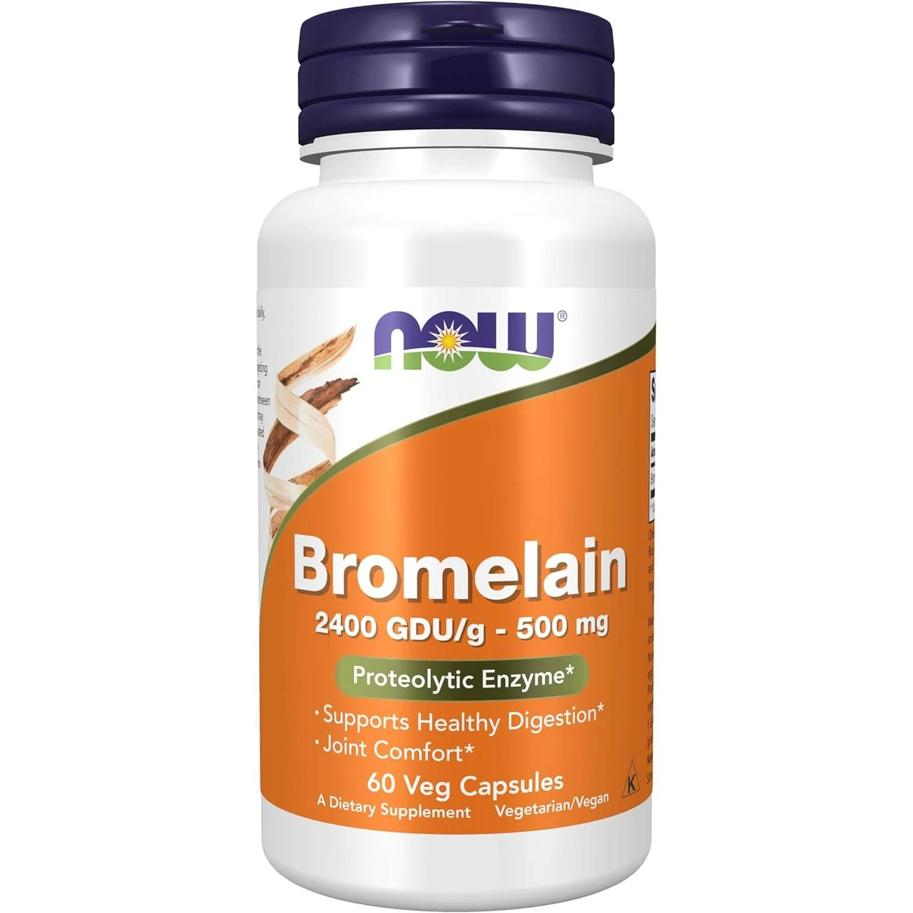 NOW Foods Bromelain 2400 GDU/g 500 mg 60 veg capsules bottle