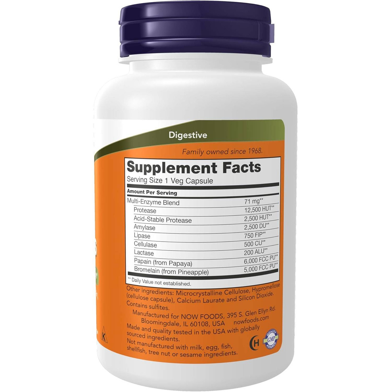 Back of Plant Enzymes 120 capsule bottle with supplement facts panel