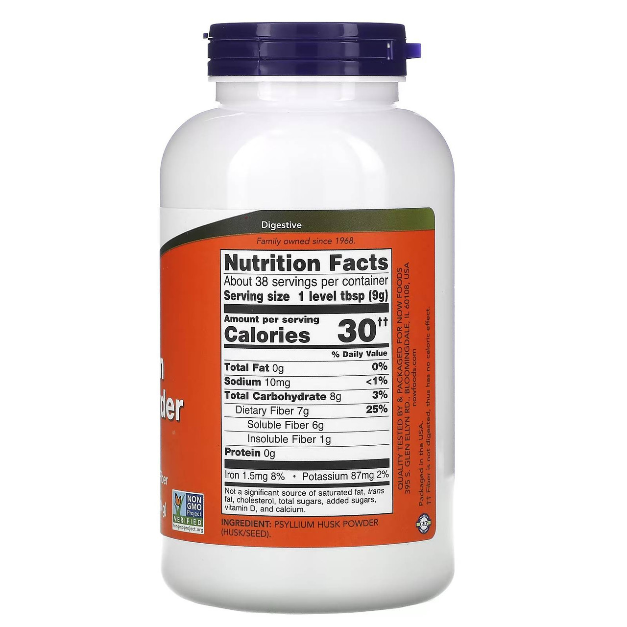 Back of Psyllium Husk Powder bottle with nutrition facts panel