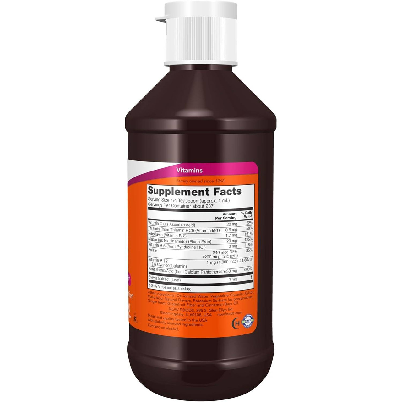 Liquid B-12 8 fl oz bottle back with supplement facts