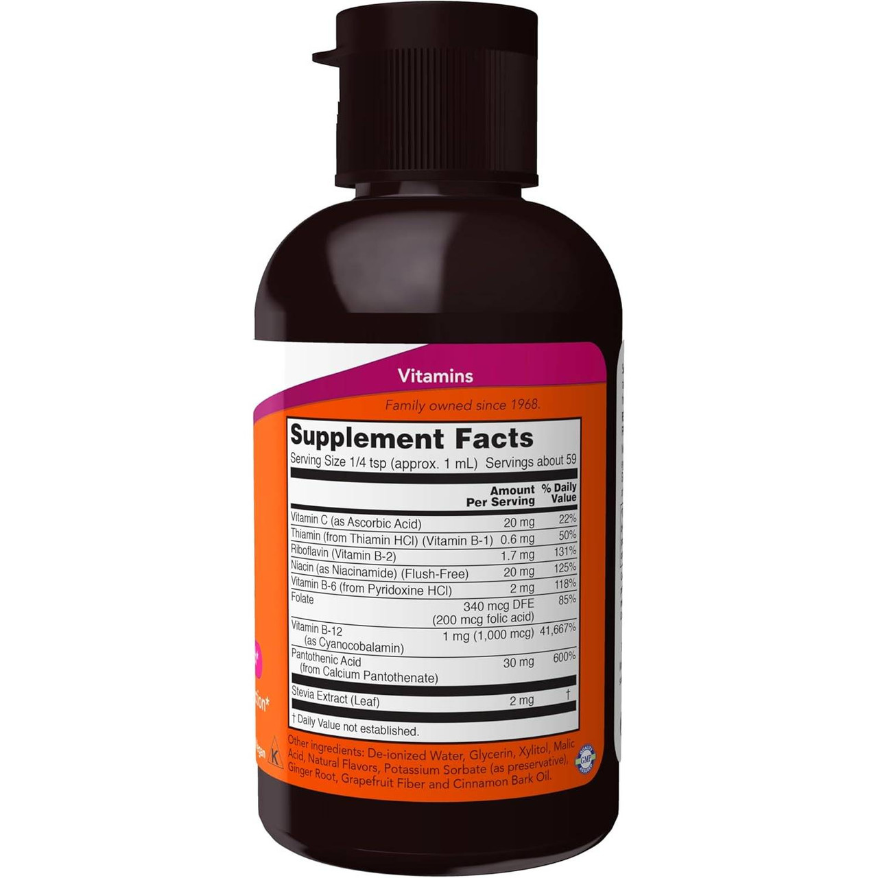 Liquid B-12 2 fl oz bottle back with supplement facts