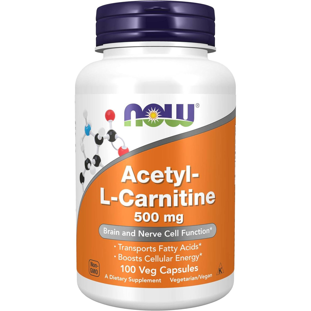 NOW Foods Acetyl-L-Carnitine 500 mg 100 veg capsules bottle