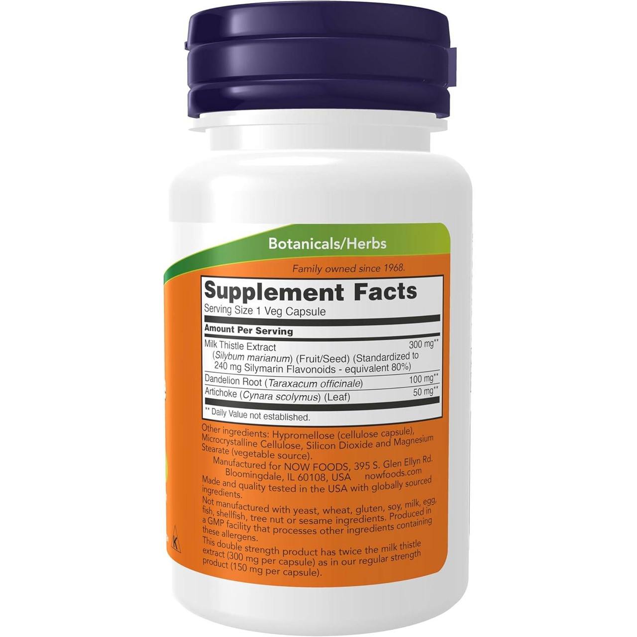 Milk Thistle Extract 50 capsule bottle back with supplement facts