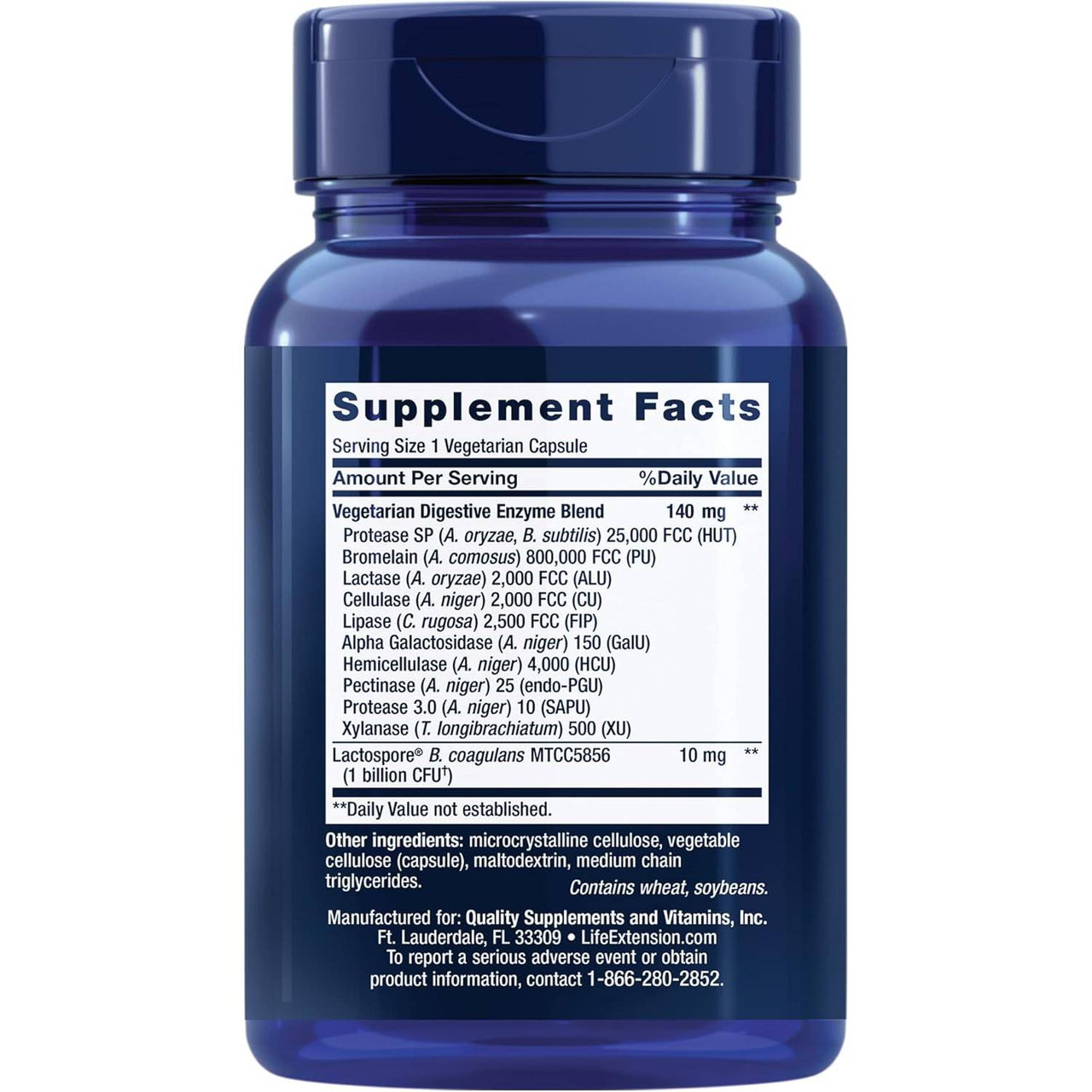 Enhanced Super Digestive Enzymes bottle back with supplement facts
