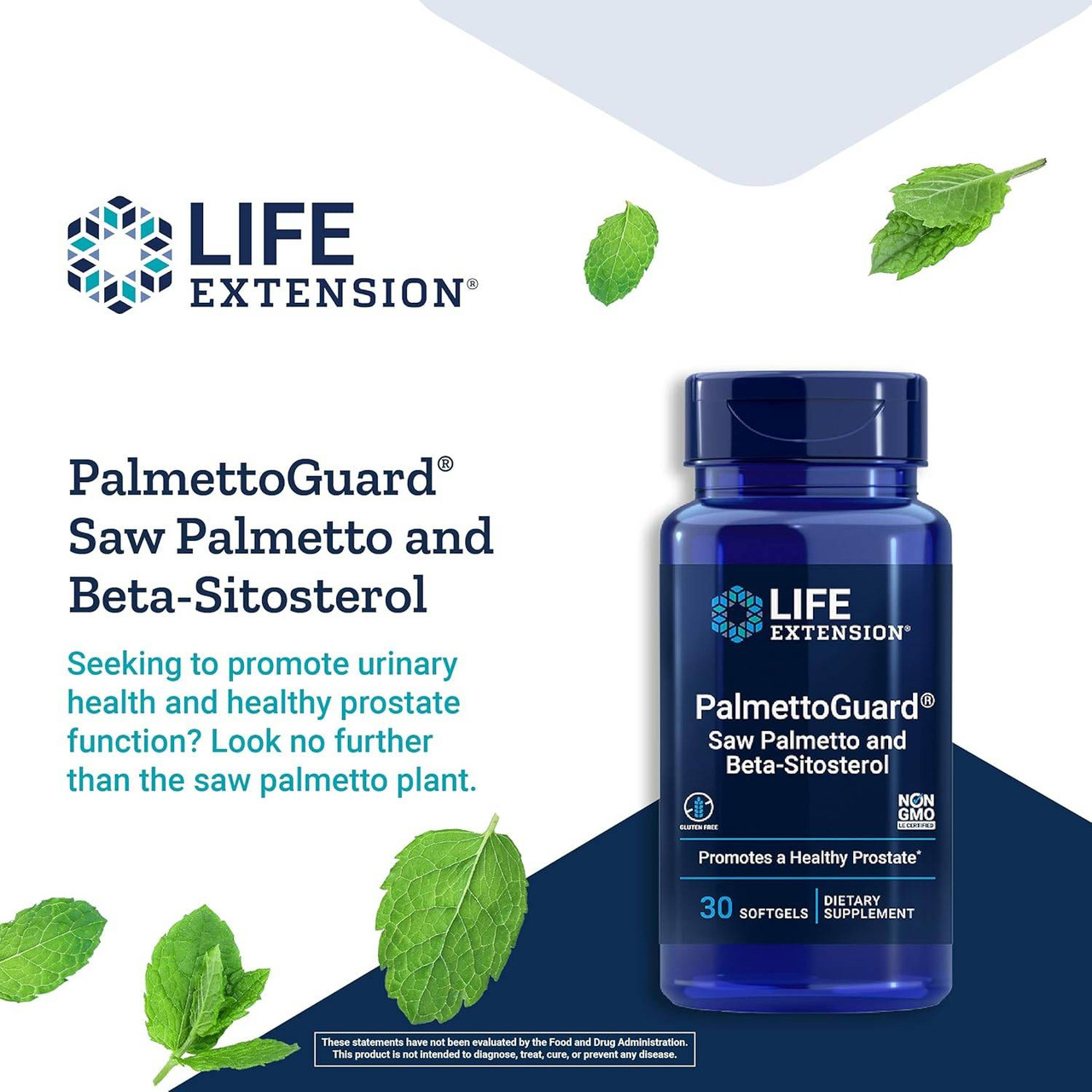 Life Extension PalmettoGuard bottle with green leaves