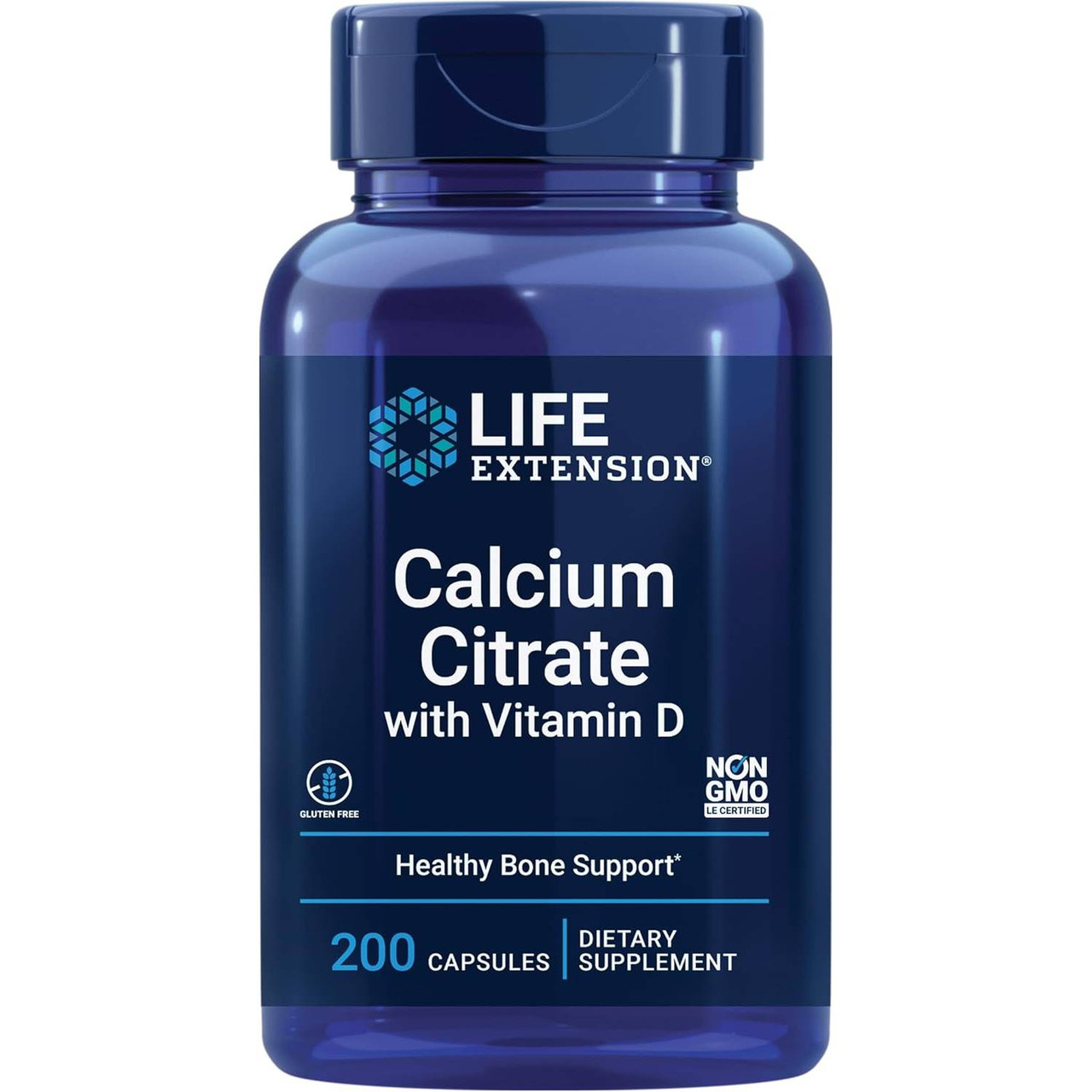 Life Extension Calcium Citrate with Vitamin D 200 capsule bottle