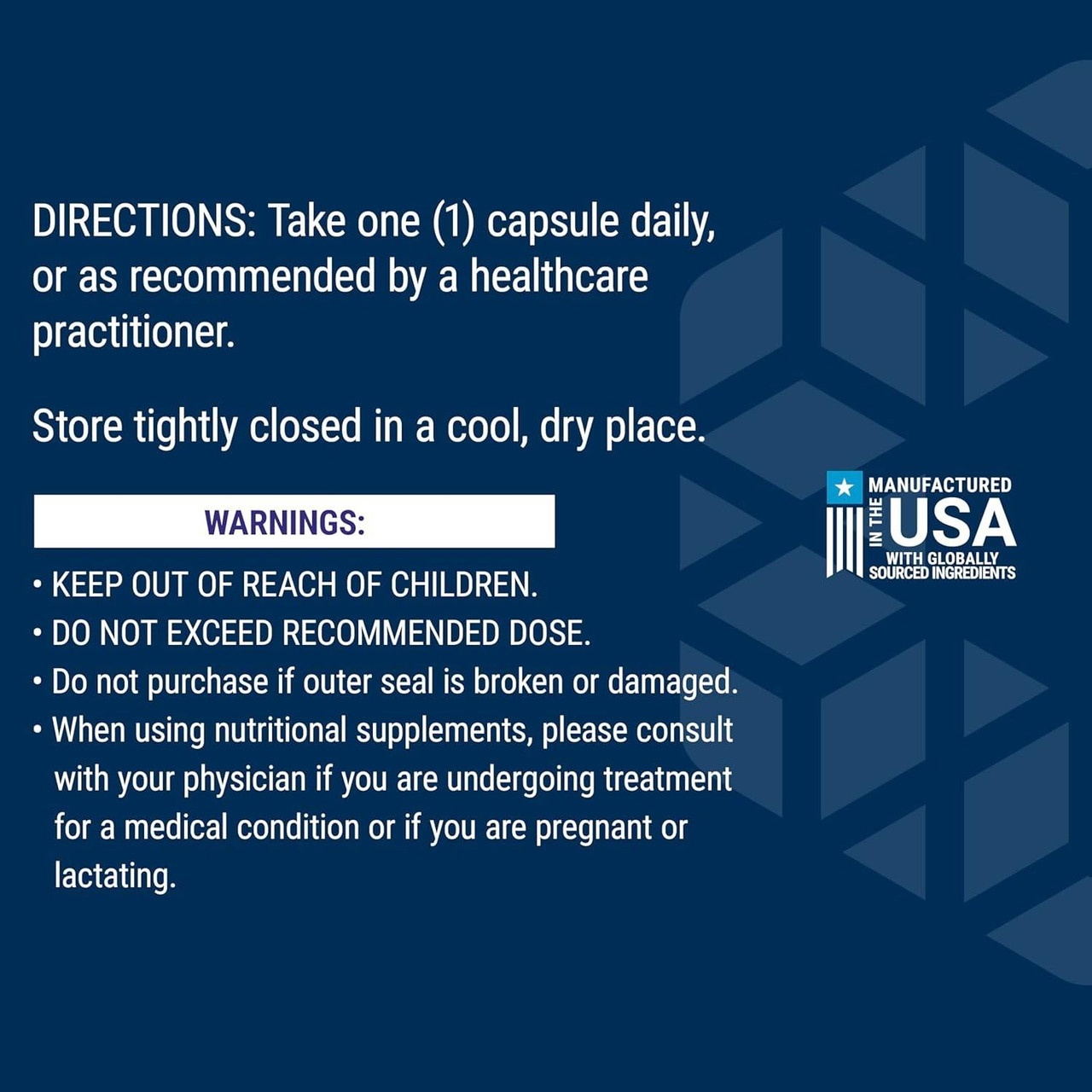 Folate & Vitamin B12 directions and warnings with made in the USA icon