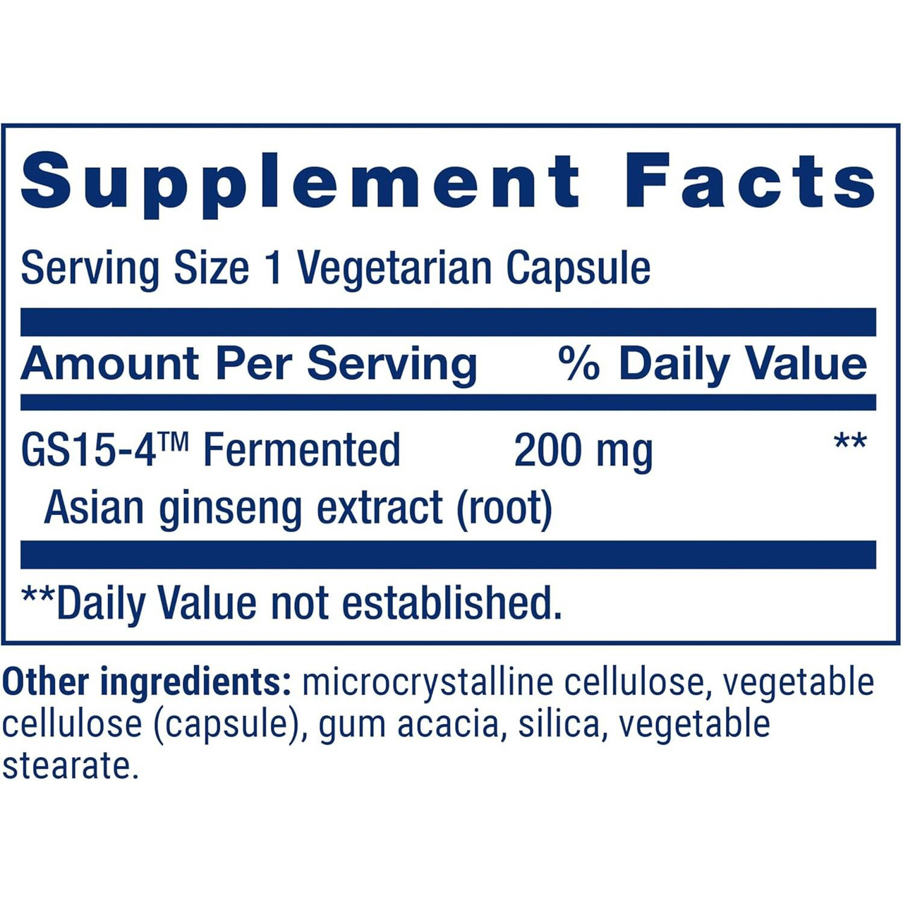Ginseng Energy Boost supplement facts, 200 mg GS15-4 fermented Asian ginseng extract
