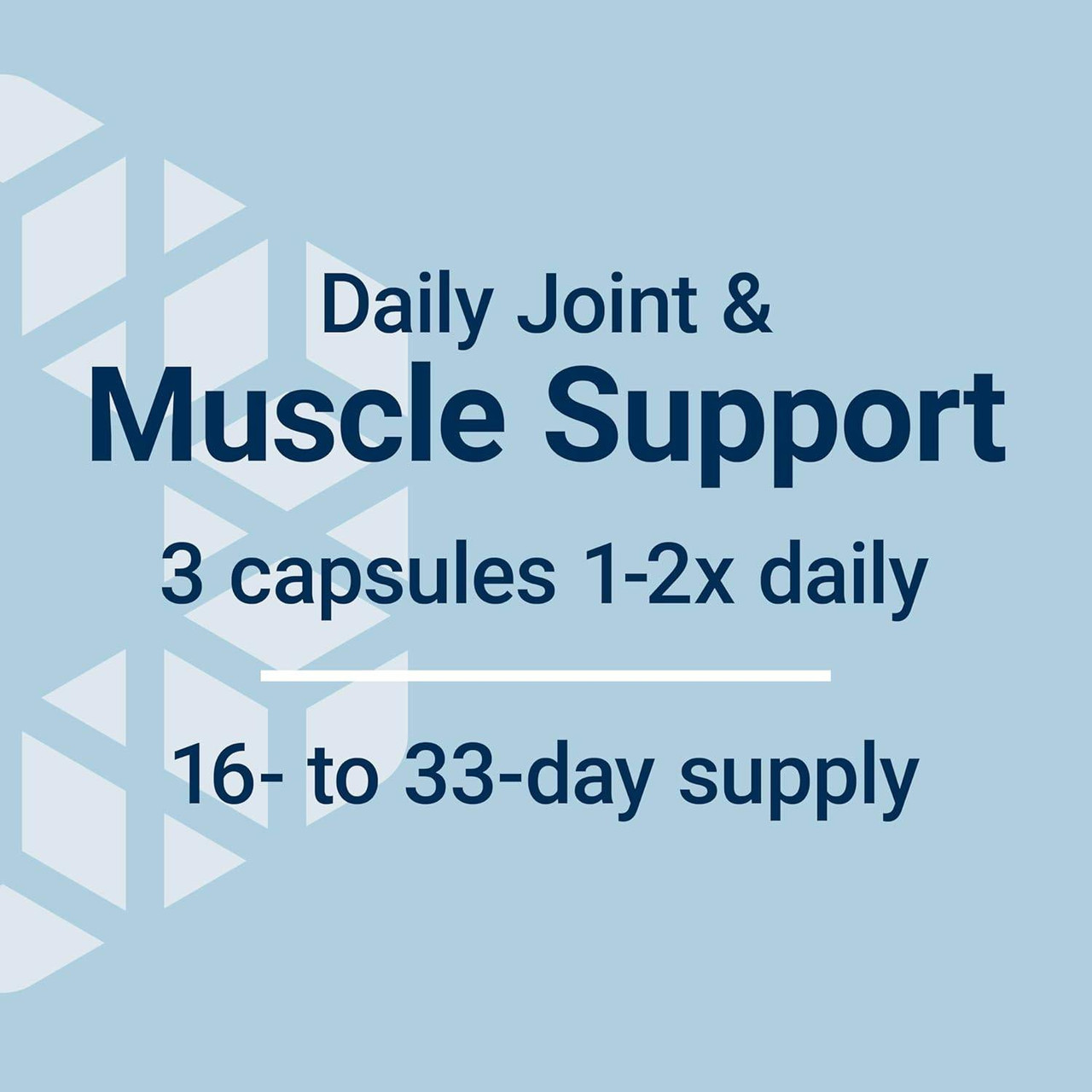MSM dosage graphic, 3 capsules 1-2x daily, 16- to 33-day supply