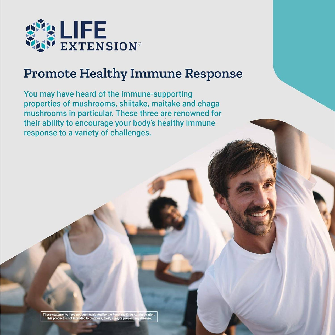 Men exercising outdoors, mushroom blend graphic