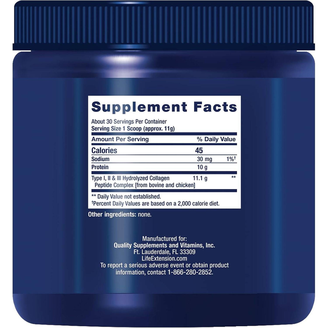 Collagen Peptides tub back with supplement facts