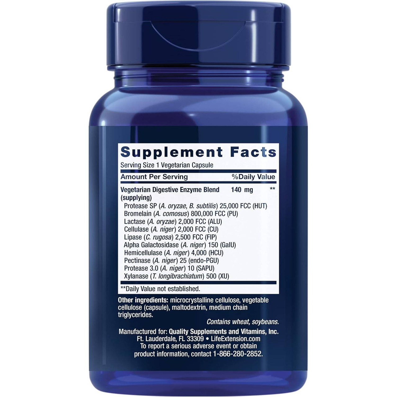 Back of Enhanced Super Digestive Enzymes bottle with supplement facts panel