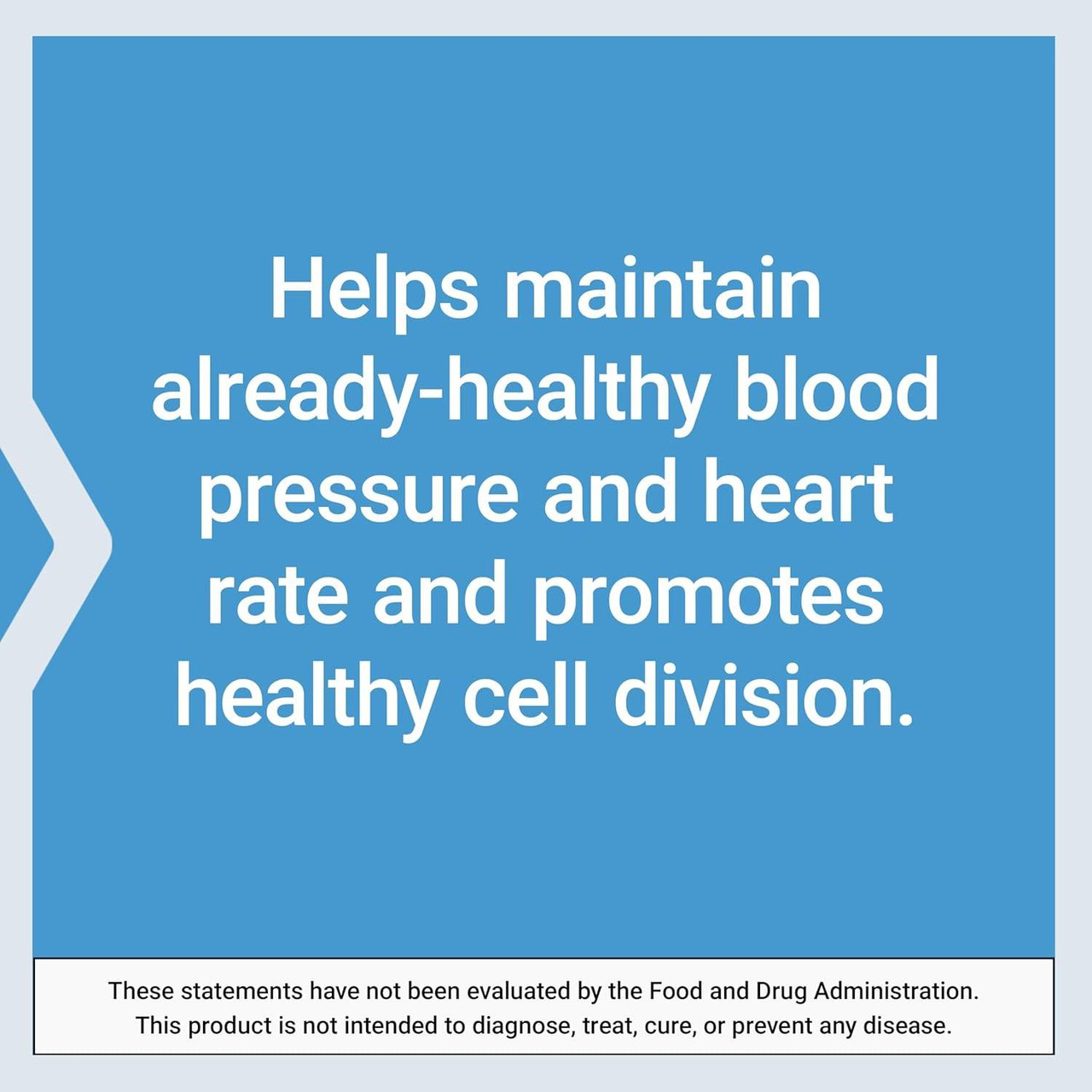 Blue text panel about blood pressure, heart rate and cell division with FDA disclaimer