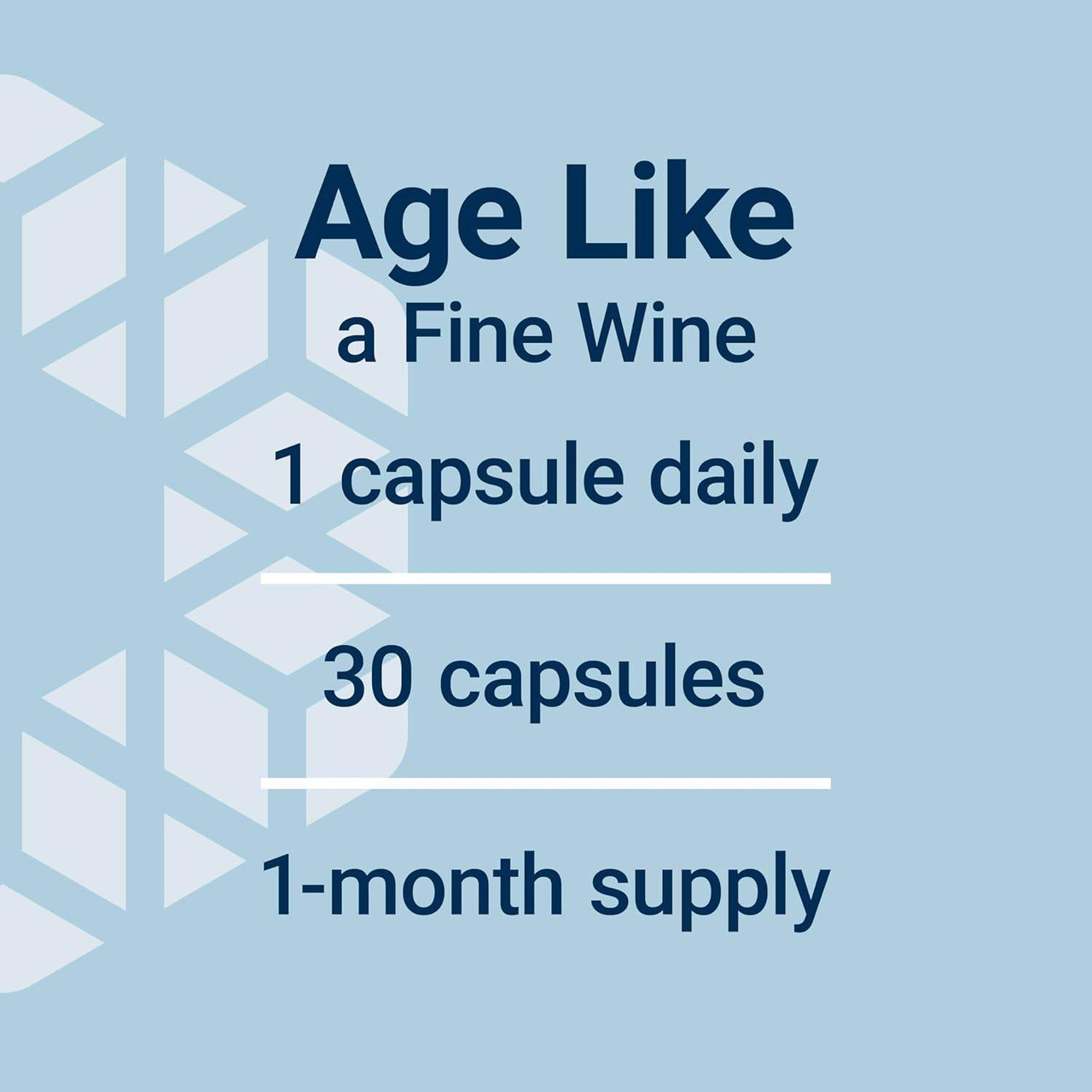 Resveratrol Elite dosage graphic, 1 capsule daily, 30 capsules, 1-month supply