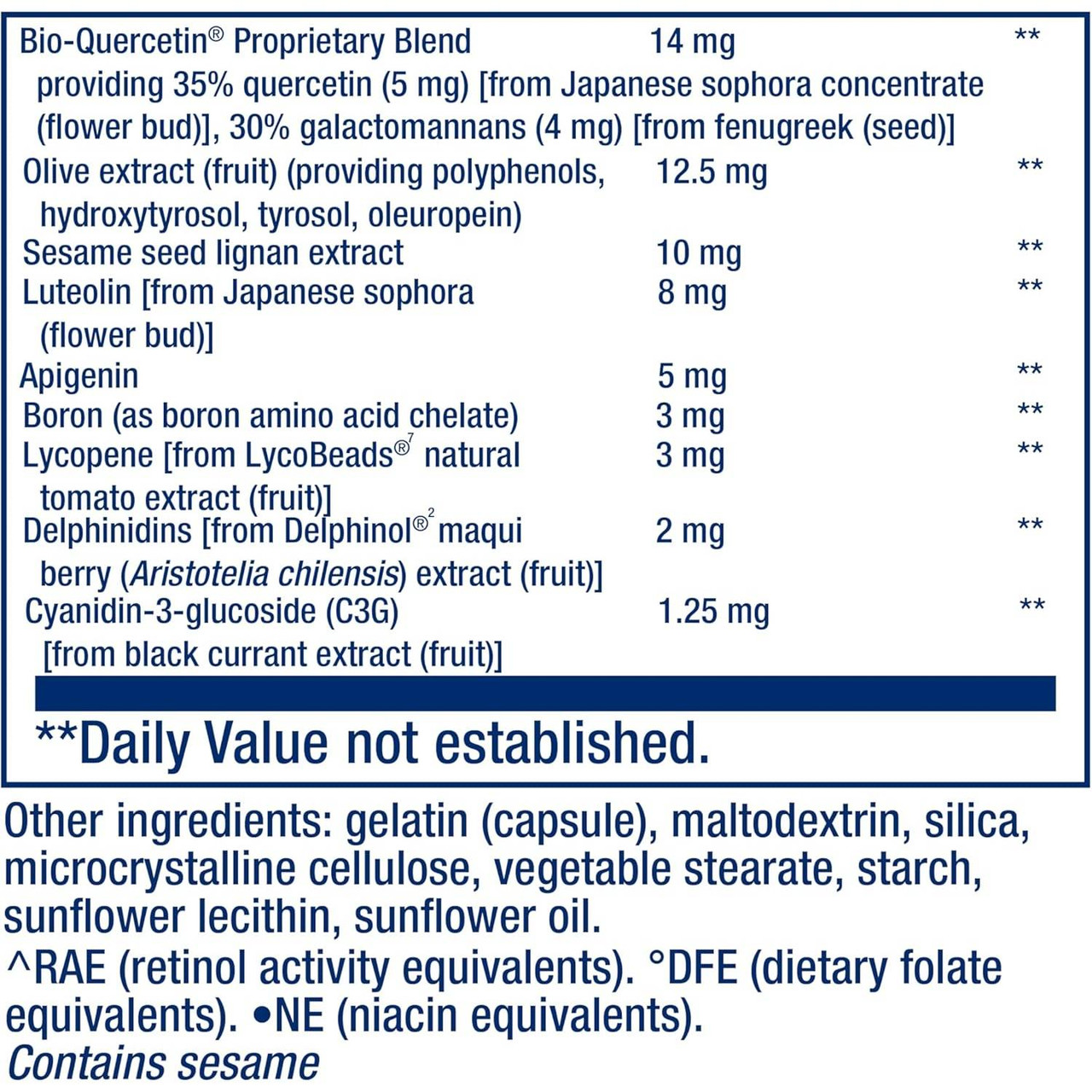 Life Extension Mix supplement facts end with other ingredients