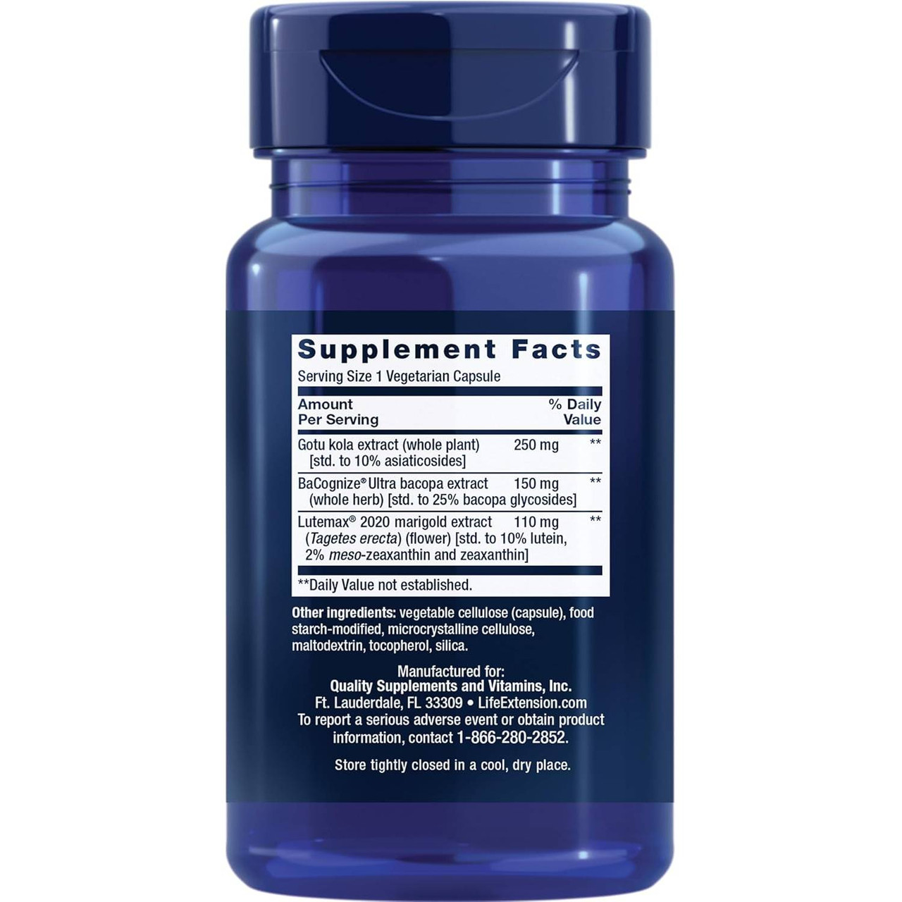 Back of Quick Brain Nootropic bottle with supplement facts panel
