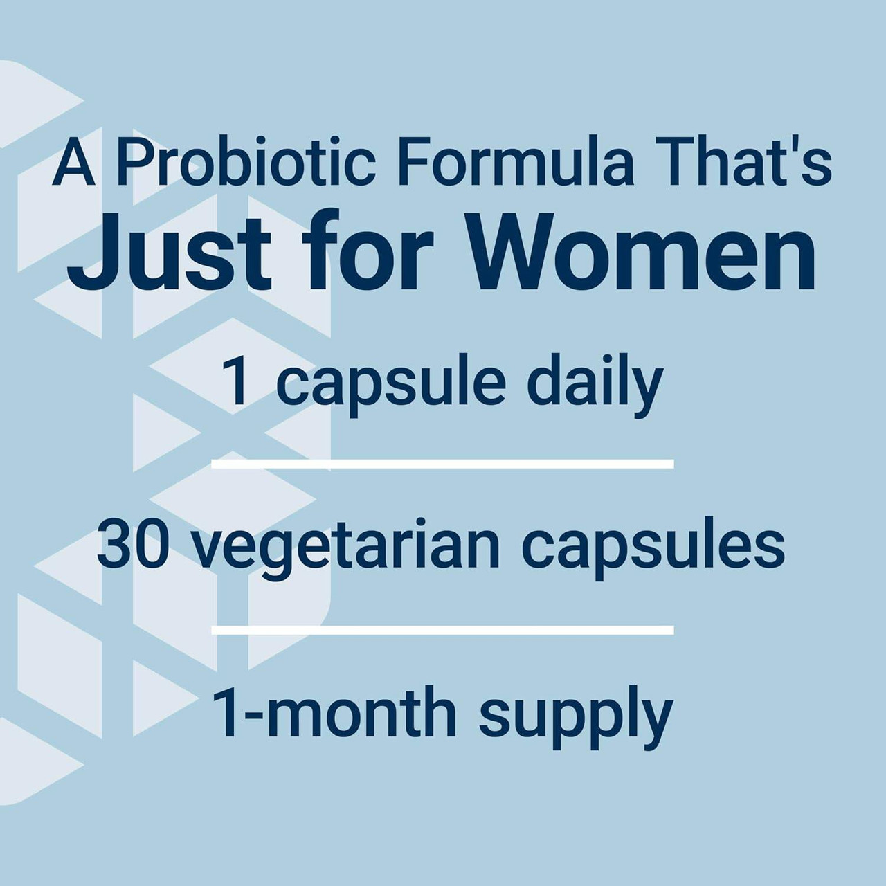 FLORASSIST Women's Health dosage graphic, 1 capsule daily, 30 vegetarian capsules, 1-month supply