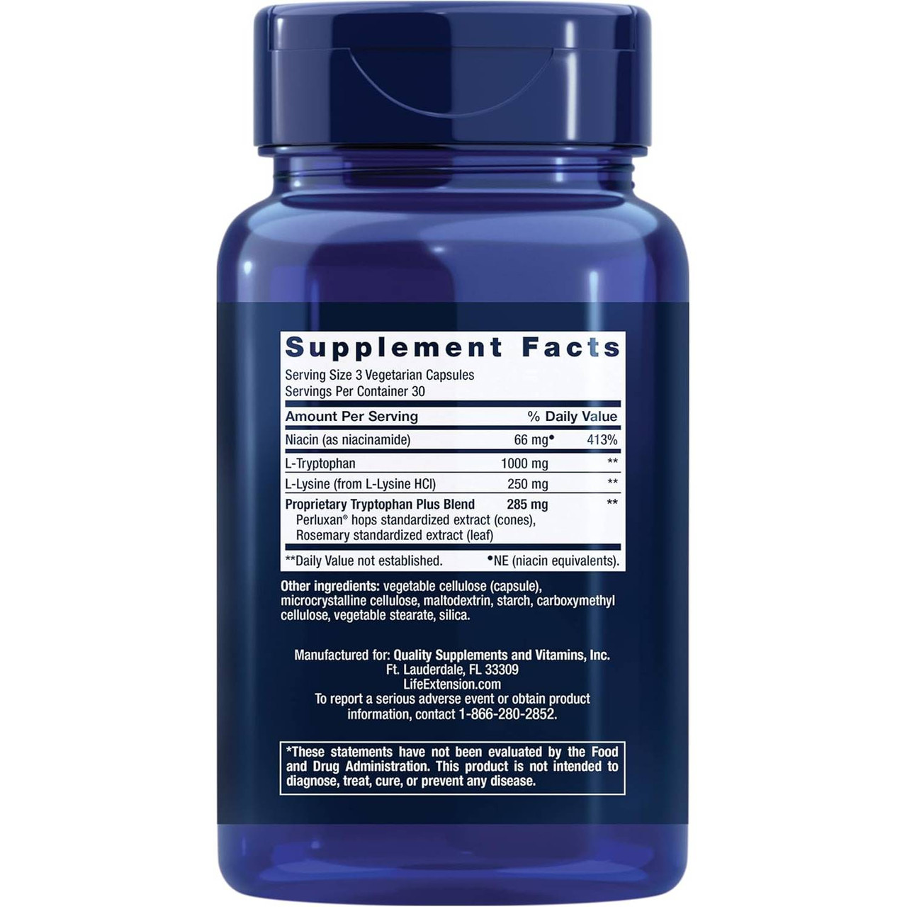 Supplement facts panel on the back of the bottle
