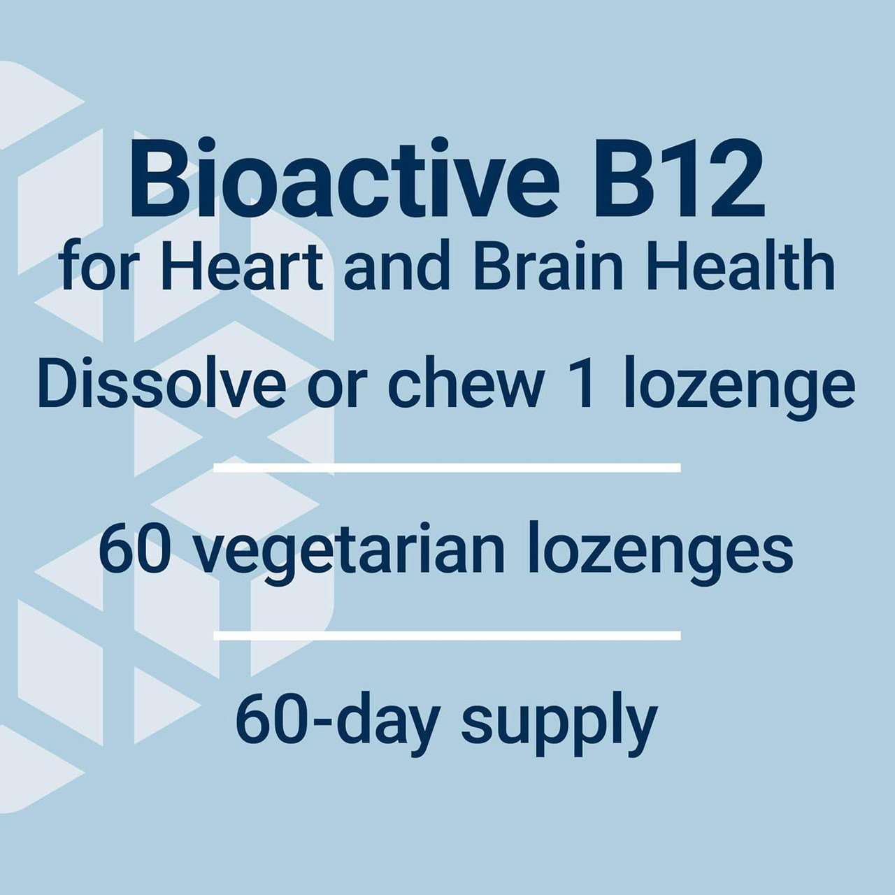 Vitamin B12 Methylcobalamin dosage graphic, dissolve or chew 1 lozenge, 60 vegetarian lozenges, 60-day supply